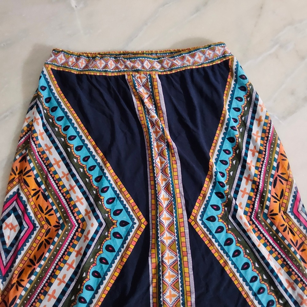 Chico's Maxi Skirt Colorful Geometric Print‎ Boho Bohemian Size 1 Small